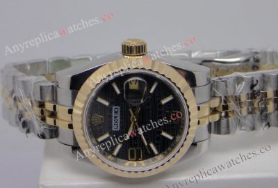 Copy Rolex Datejust 2-Tone Black Wave Dial High Qualtiy Watch